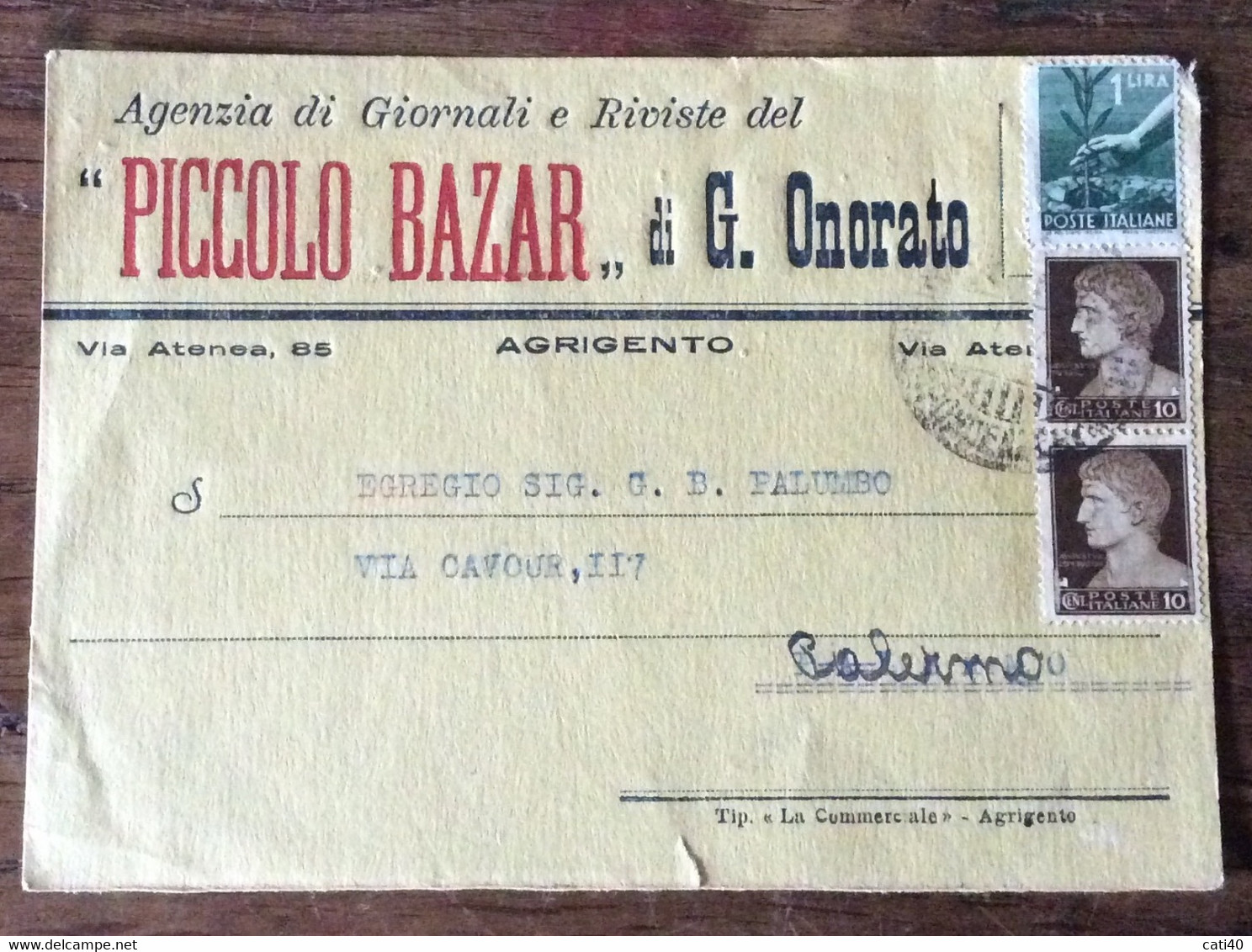 2 MAGGIO 1945 - FINE DELLA GUERRA IN ITALIA - DATA SU CARTOLINA "PICCOLO BAZAR" Di G.Onorato - AGRIGENTO PER PALERMO - Storia Postale