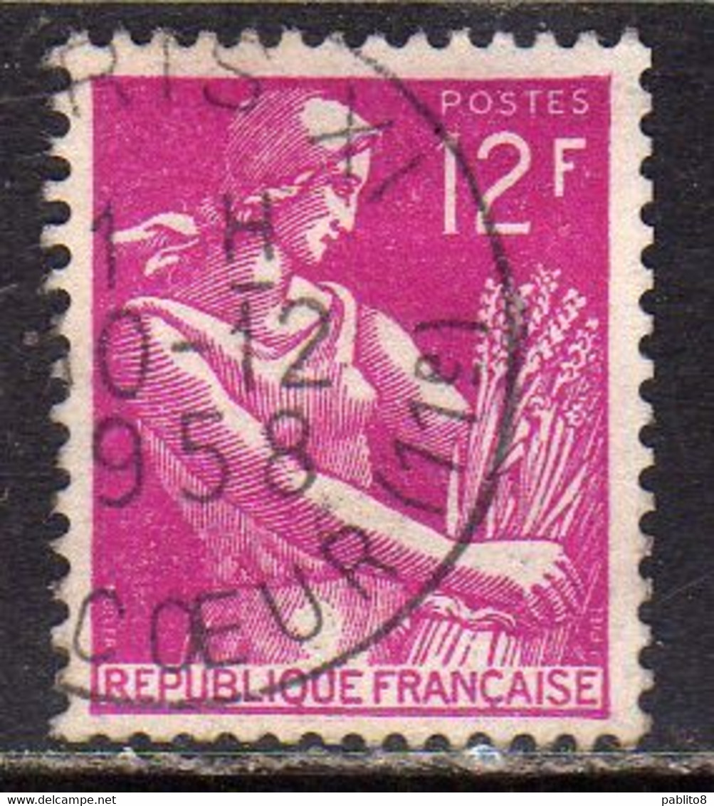 FRANCE FRANCIA 1957 1959 MIETITRICE MOISSONNEUSE 12fr OBLITERE' USED USATO - 1957-1959 Oogst