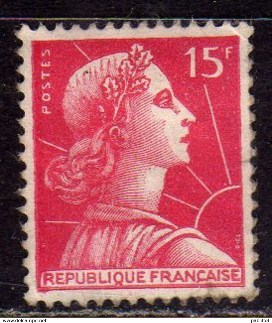 FRANCE FRANCIA 1955 1959 MARIANNE MARIANNA ALLA NEF 15f USATO USED OBLITERE' - 1959-1960 Maríanne à La Nef