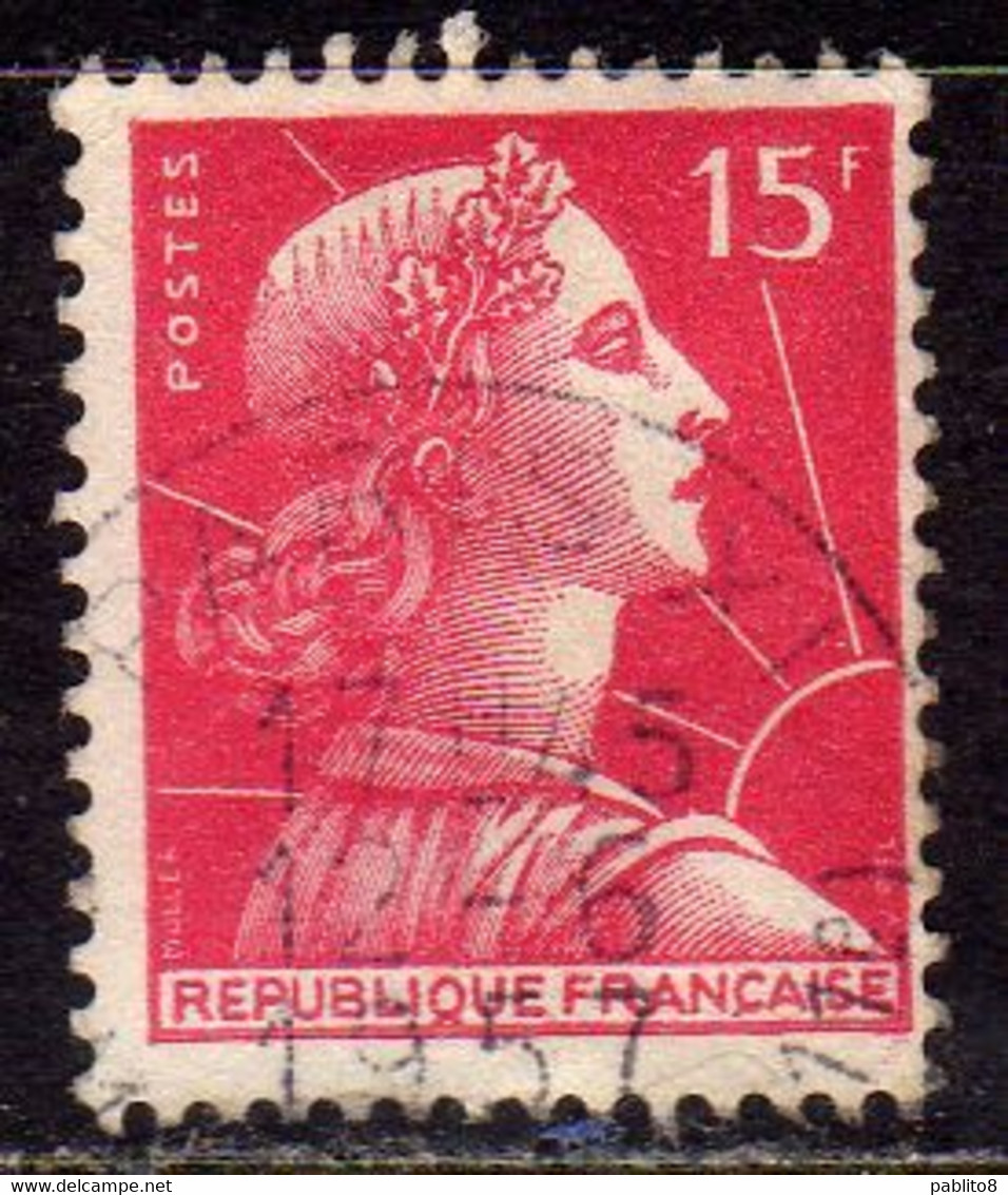 FRANCE FRANCIA 1955 1959 MARIANNE MARIANNA ALLA NEF 15f USATO USED OBLITERE' - 1959-1960 Maríanne à La Nef