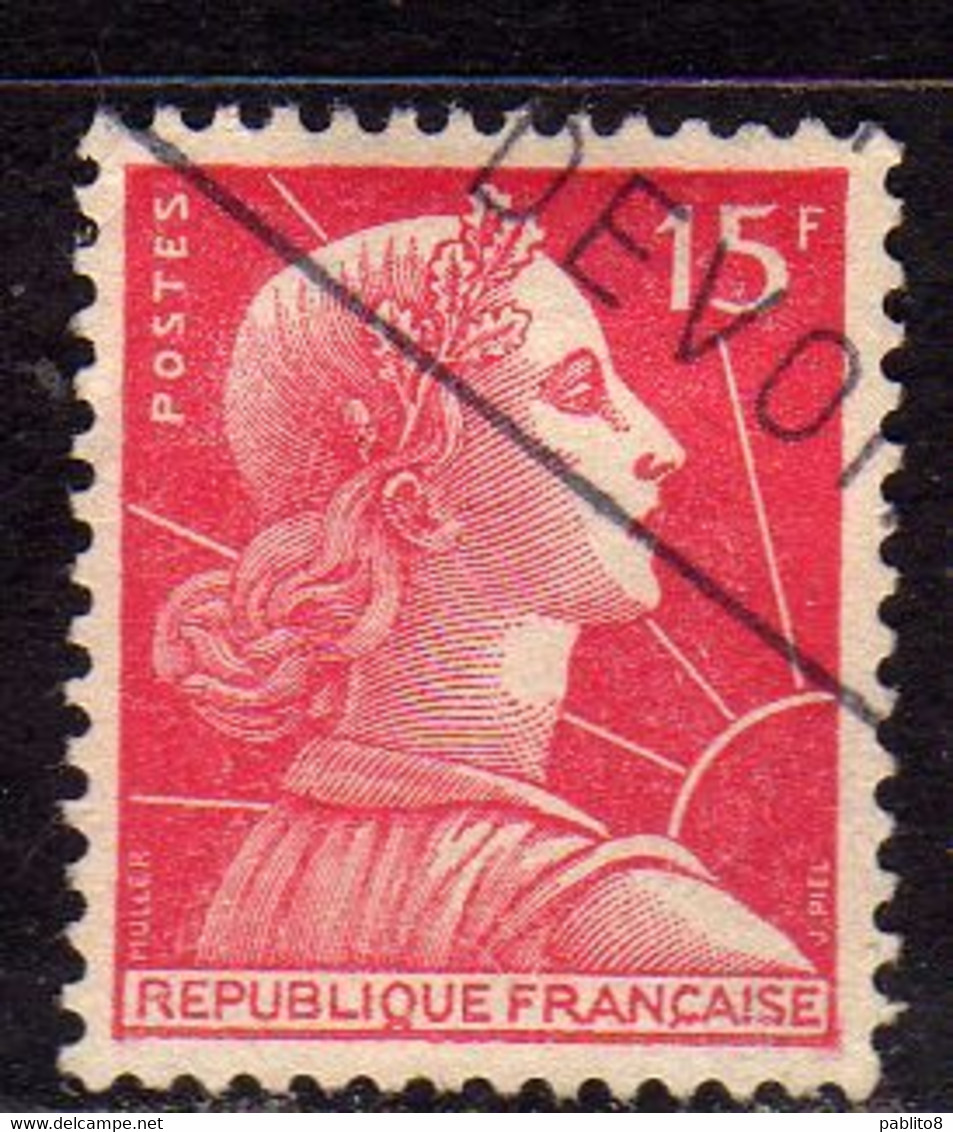 FRANCE FRANCIA 1955 1959 MARIANNE MARIANNA ALLA NEF 15f USATO USED OBLITERE' - 1959-1960 Marianna Alla Nef