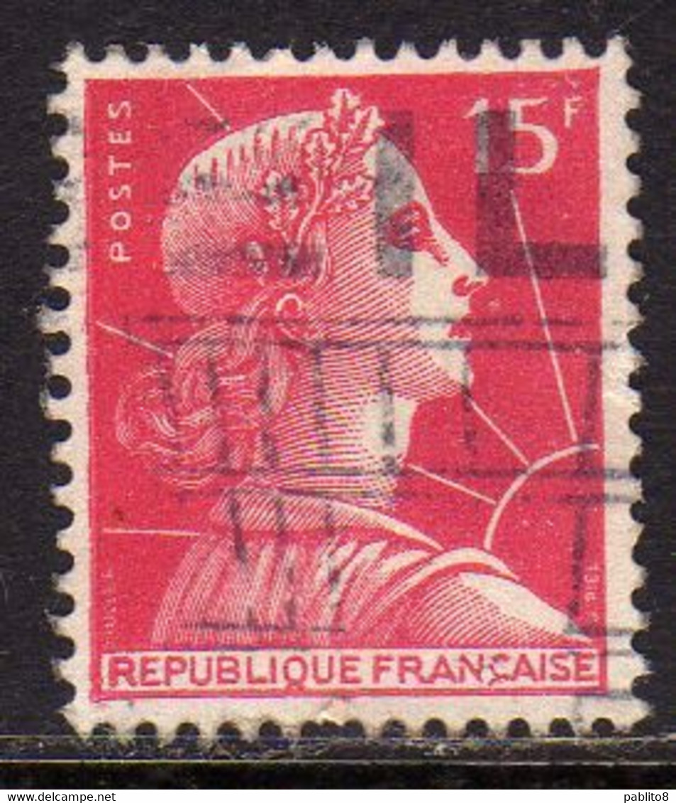 FRANCE FRANCIA 1955 1959 MARIANNE MARIANNA ALLA NEF 15f USATO USED OBLITERE' - 1959-1960 Marianne (am Bug)