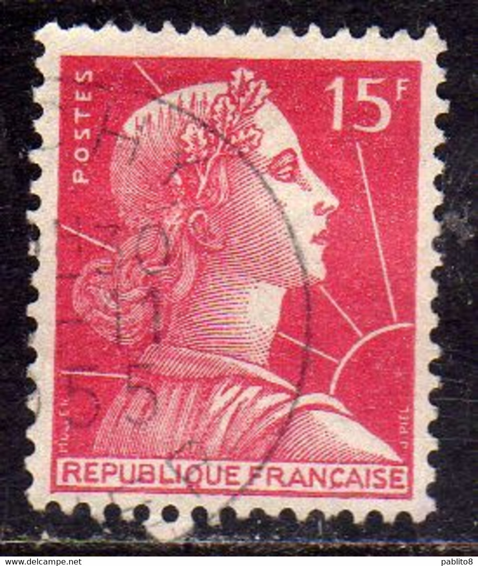 FRANCE FRANCIA 1955 1959 MARIANNE MARIANNA ALLA NEF 15f USATO USED OBLITERE' - 1959-1960 Maríanne à La Nef