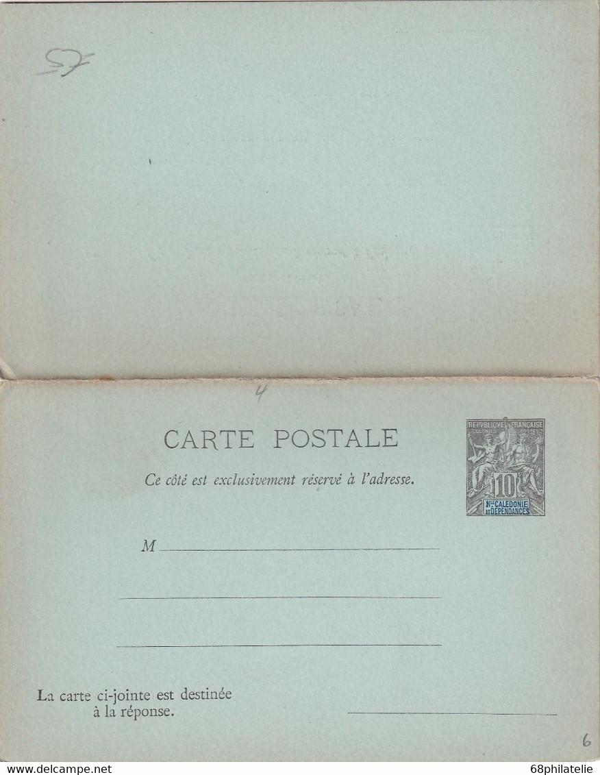 NOUVELLE-CALEDONIE    ENTIER POSTAL/GANZSACHE/POSTAL STATIONARY  CARTE AVEC REPONSE - Postwaardestukken