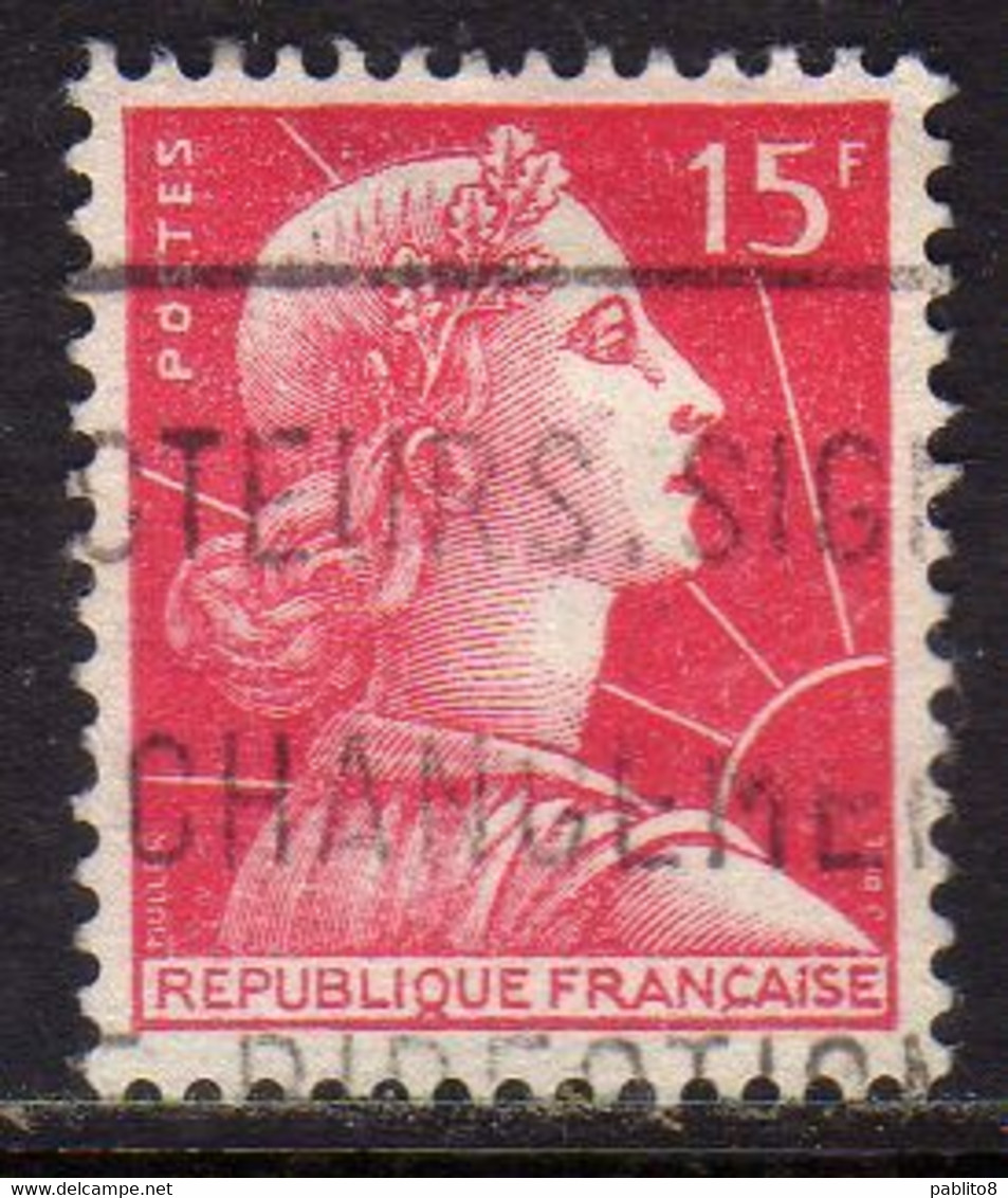 FRANCE FRANCIA 1955 1959 MARIANNE MARIANNA ALLA NEF 15f USATO USED OBLITERE' - 1959-1960 Maríanne à La Nef