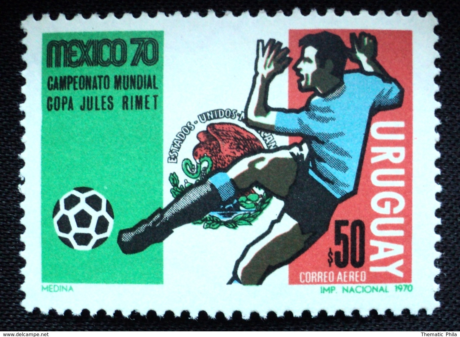 1970 URUGUAY Mnh Airmail Yv A372  - Soccer Football Mexico World Championship - Cup Jules Rimet Futbol Player  FIFA - Uruguay