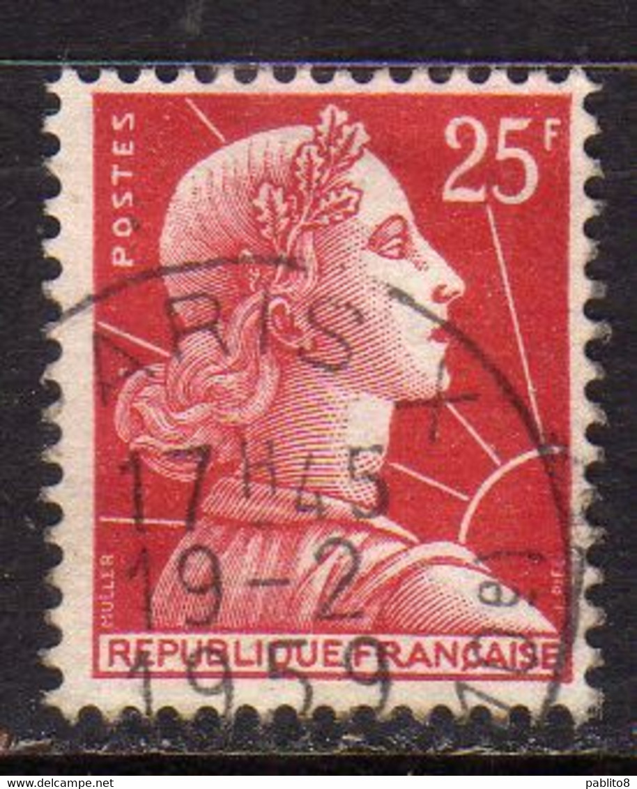 FRANCE FRANCIA 1955 1959 MARIANNE MARIANNA ALLA NEF 25f USATO USED OBLITERE' - 1959-1960 Marianne (am Bug)