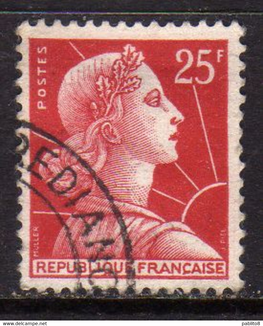 FRANCE FRANCIA 1955 1959 MARIANNE MARIANNA ALLA NEF 25f USATO USED OBLITERE' - 1959-1960 Marianne (am Bug)
