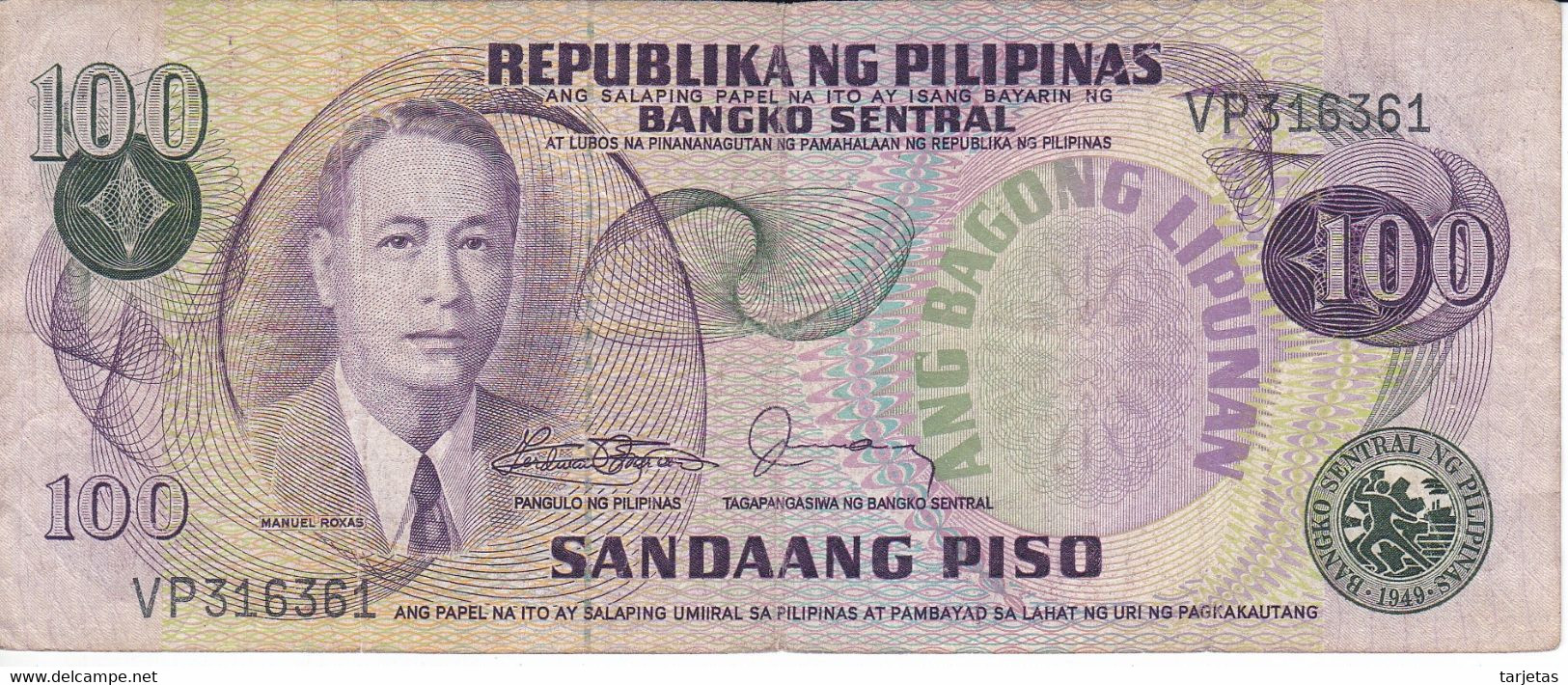 BILLETE DE FILIPINAS DE 100 PISO DEL AÑO 1978  (BANKNOTE-BANK NOTE) - Philippines