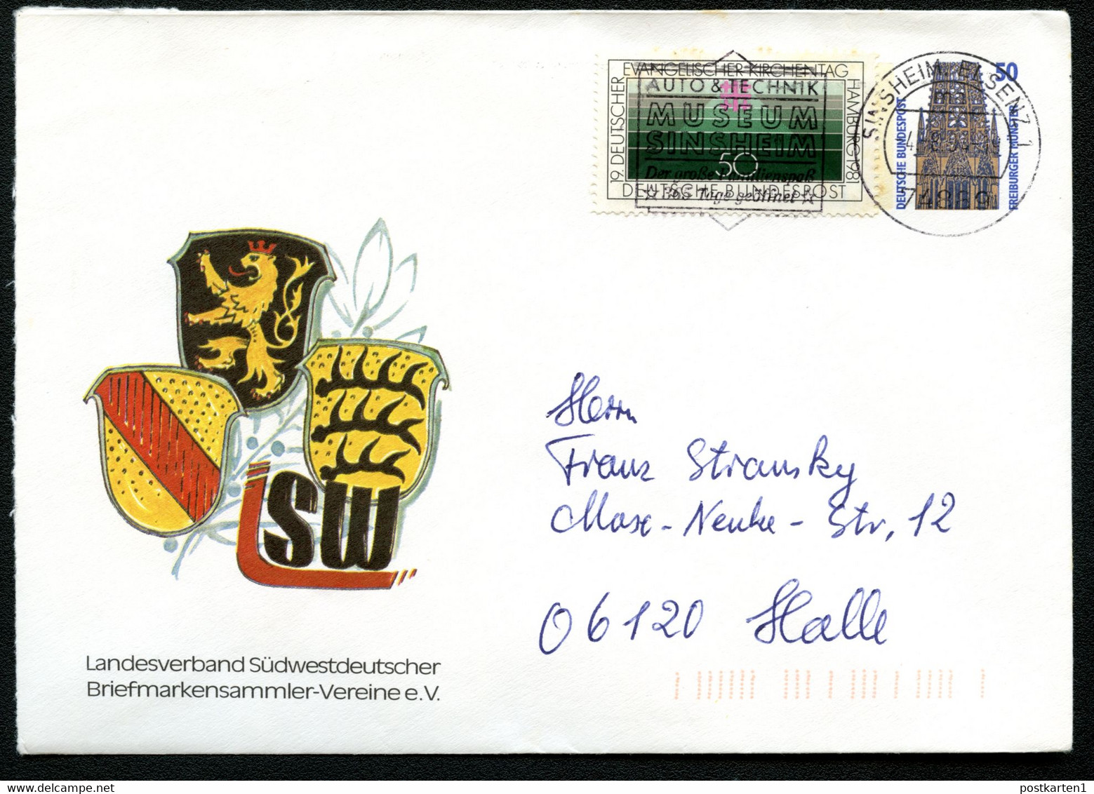 Bund Privat-Umschlag PU285 B1/003 WAPPEN Gebraucht Sinsheim 1994 - Private Covers - Used
