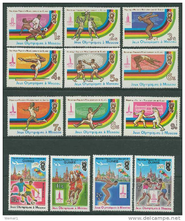 Guinea 1982 Olympic Games Moscow, Football Soccer, Basketball Etc. Set Of 13 MNH - Zomer 1980: Moskou