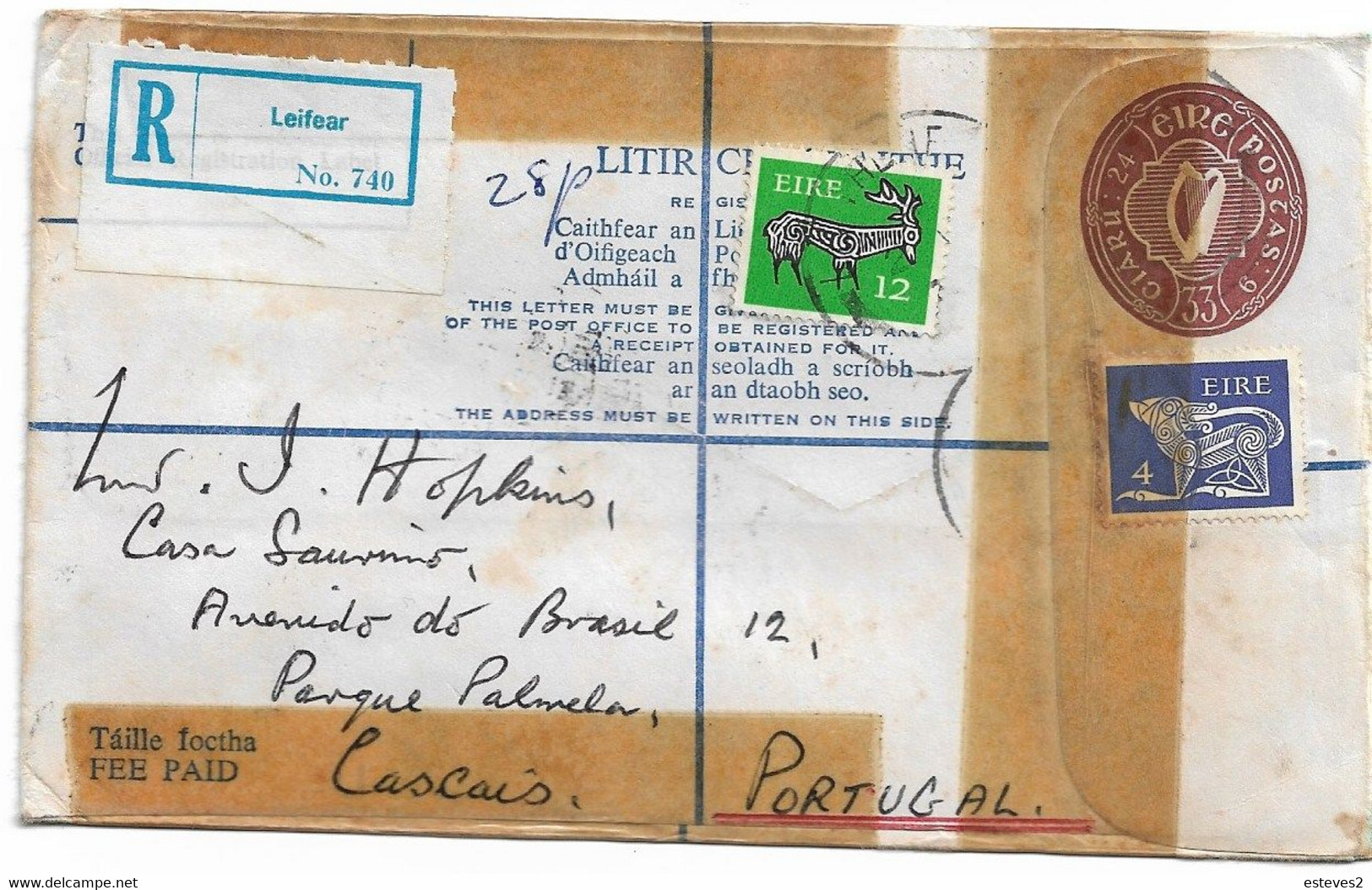 Ireland , Eire ,   1977 , Stationery 33 ,  Registration Label Leifear , Ivan Maxwell Label , Customs Label - Postal Stationery