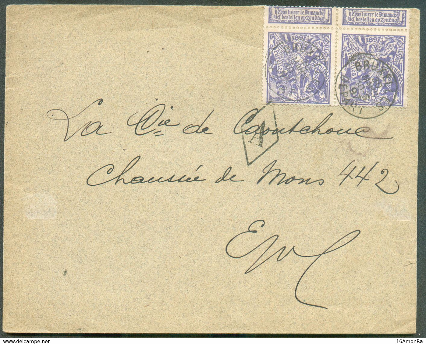 N°71(2) - 5 Centimes EXPOSITION De BRUXELLES (paire) Obl. Sc BRUXELLES (DEPART) Sur Enveloppe Du 30 Mars 1897 Vers La Vi - 1894-1896 Expositions