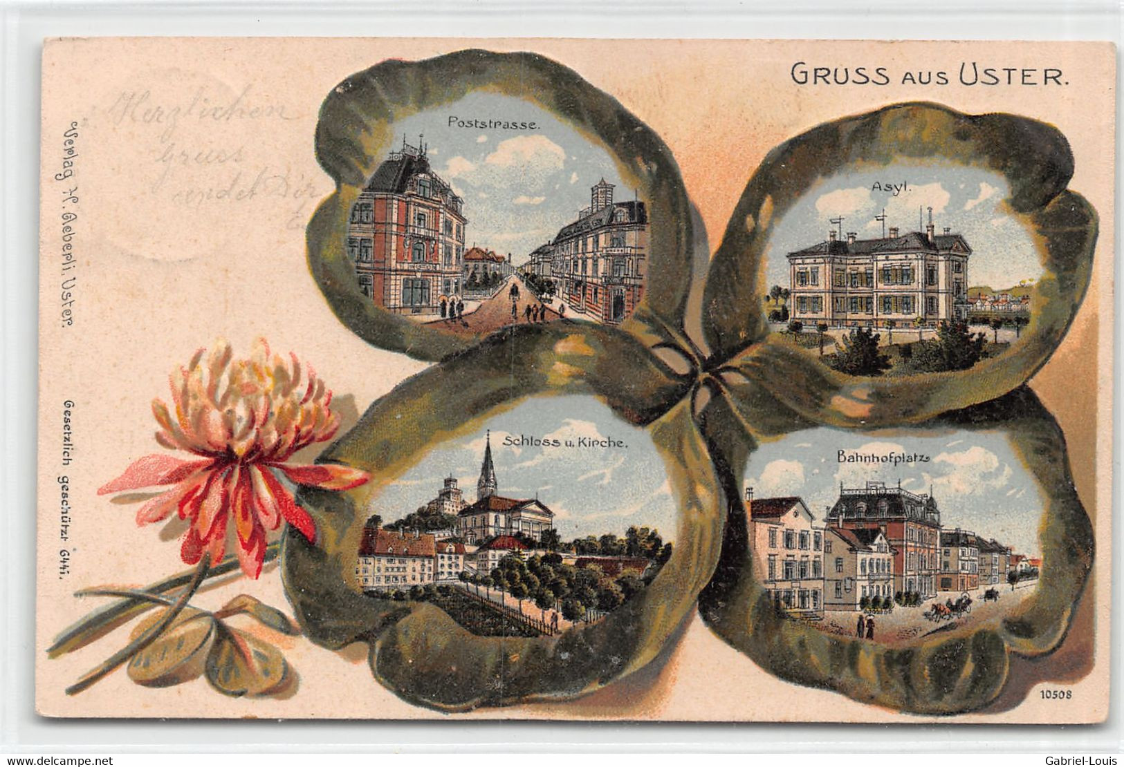 Gruss Aus Uster - Poststrasse Asyl Schloss U. Kirche Bahnhofplatz - Litho - Gaufrée - Uster