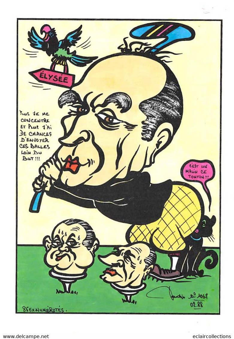 Sport:   Golf  Satyrique Politique.   Mitterrand Barre Chirac .  Illustré. Tirage 85   (voir Scan) - Golf