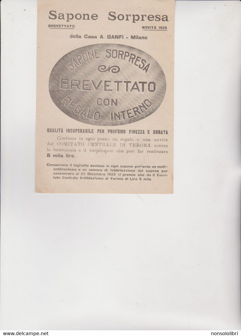 VOLANTINO " SAPONE  SORPRESA ". CONCORSO DEL 1925 AL PREMIO DI 5.000 LIRE . VERONA - Beauty Products