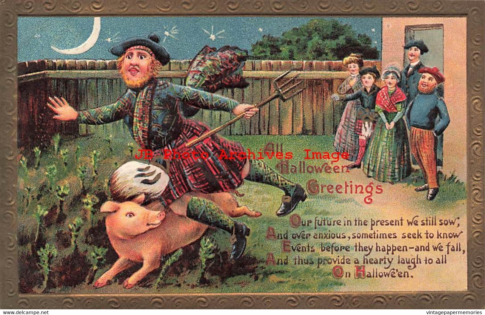 325269-Halloween, Gottschalk No 2171-1, Man Wearing Kilt Tripping Over Pig - Halloween