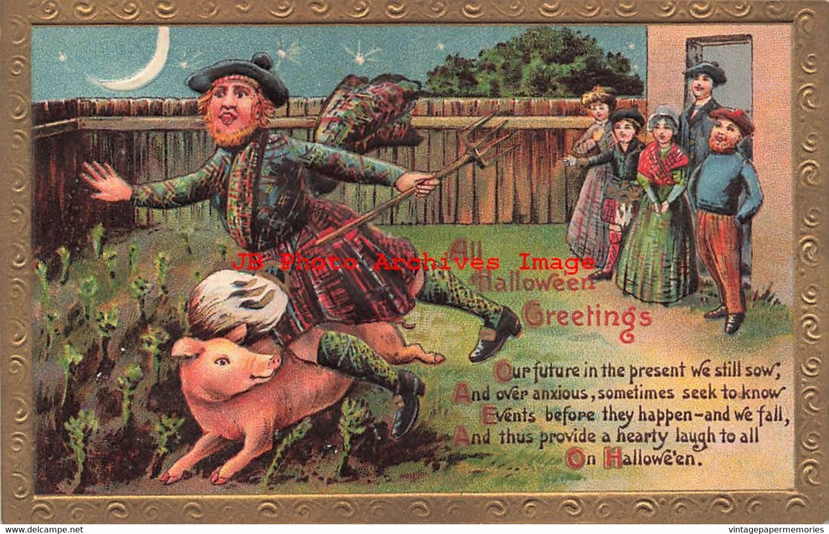 325273-Halloween, Gottschalk No 2171-1, Man Wearing Kilt Tripping Over Pig - Halloween
