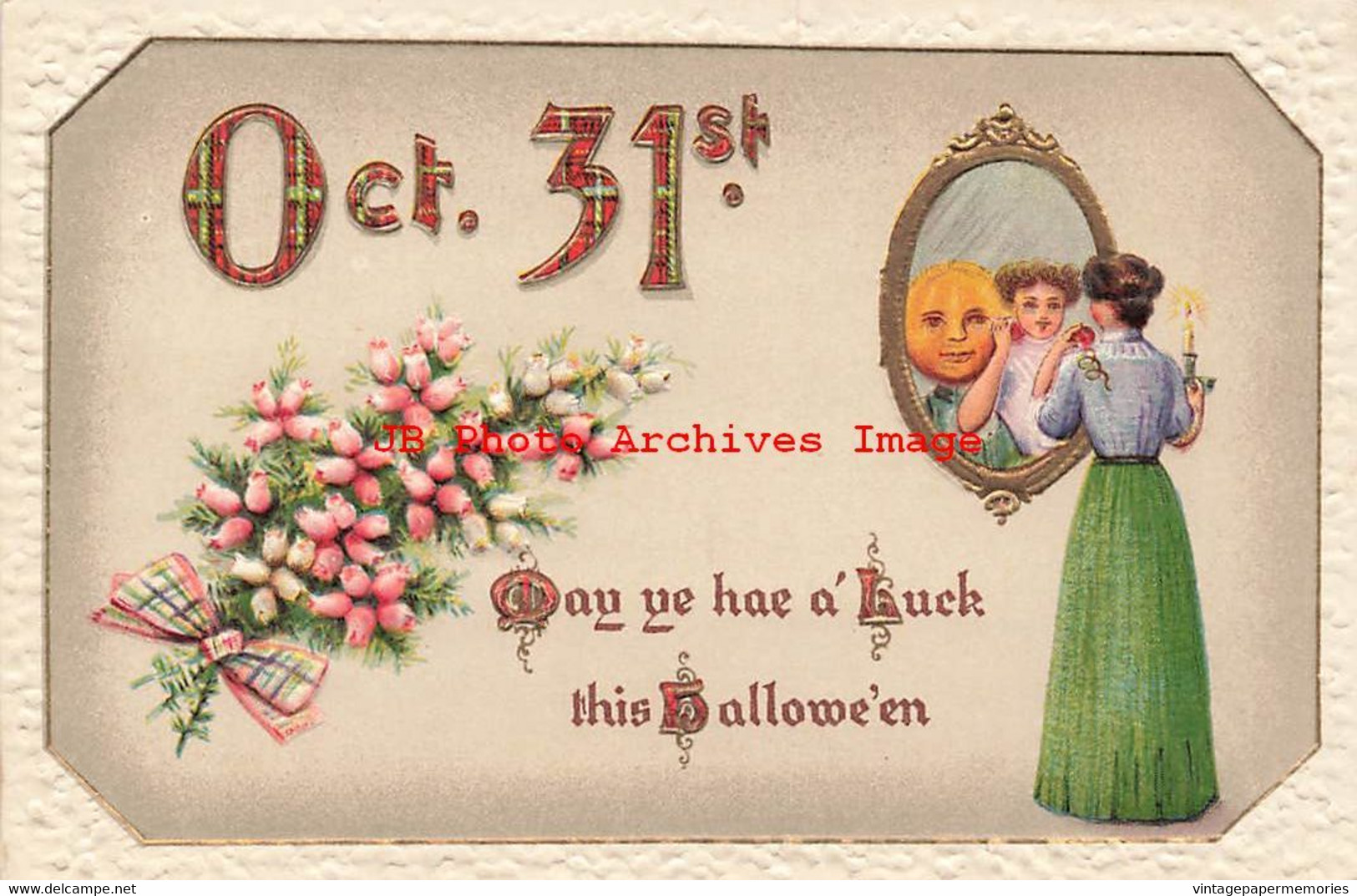 325309-Halloween, Gottschalk No 2402-1, Woman Sees Pumpkin Head Man In Mirror - Halloween