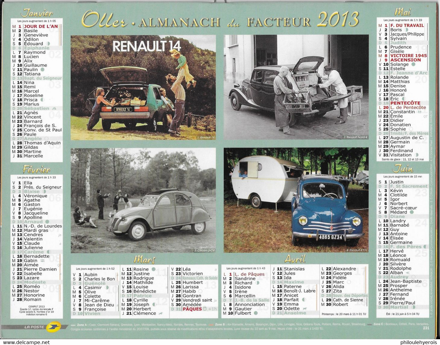 CALENDRIER 2013  AUTOS RENAULT ET CITROEN - Tamaño Grande : 2001-...