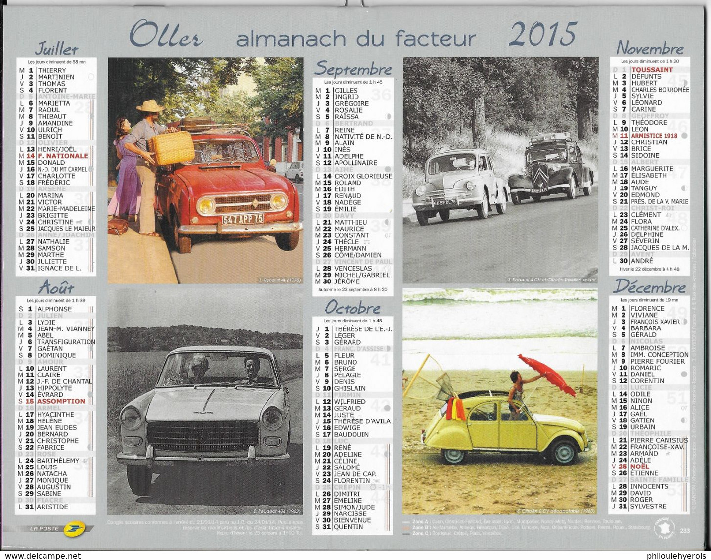 CALENDRIER 2015  AUTOS RENAULT  CITROEN PEUGEOT SIMCA Et AUSTIN MINI - Grossformat : 2001-...