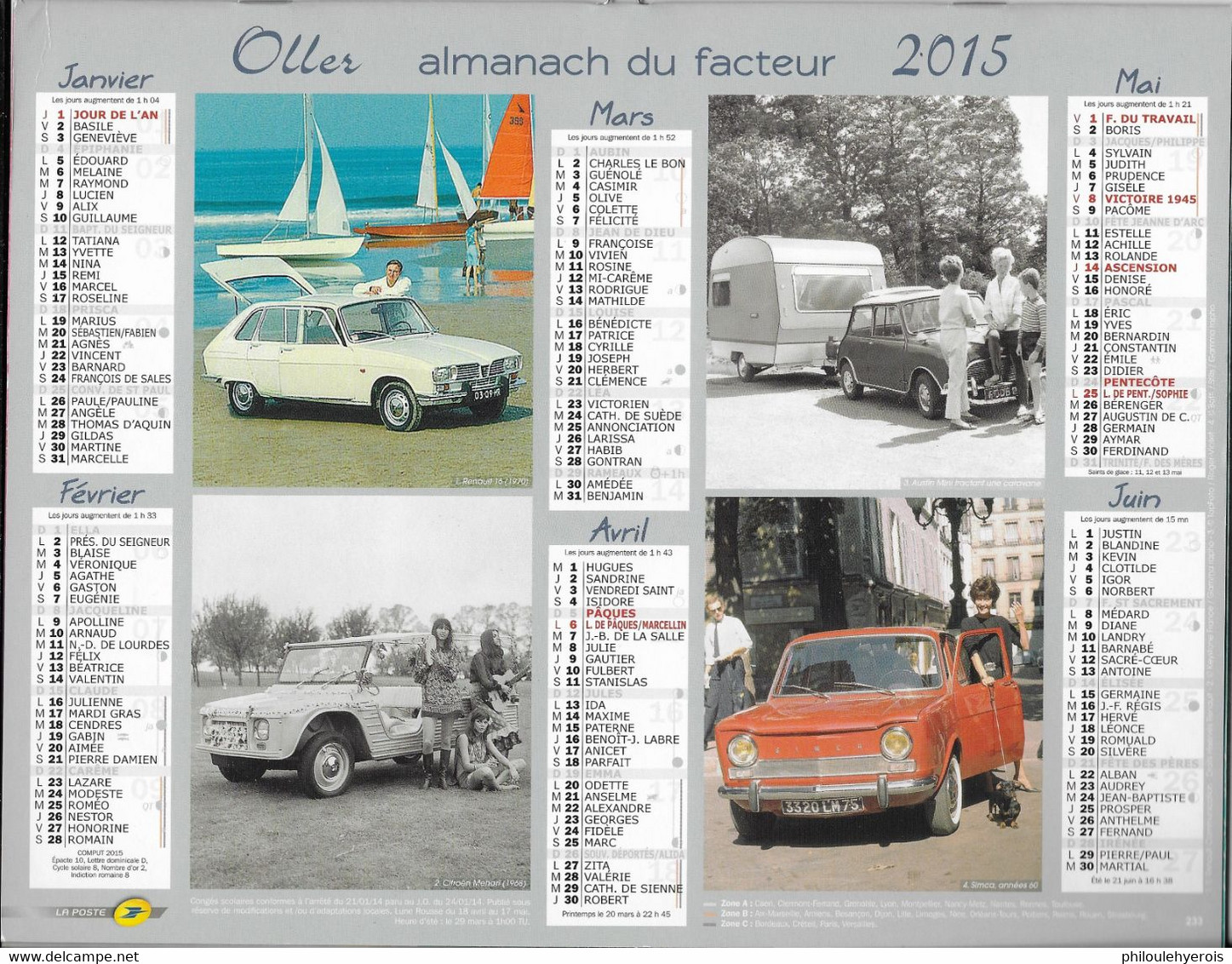 CALENDRIER 2015  AUTOS RENAULT  CITROEN PEUGEOT SIMCA Et AUSTIN MINI - Grand Format : 2001-...