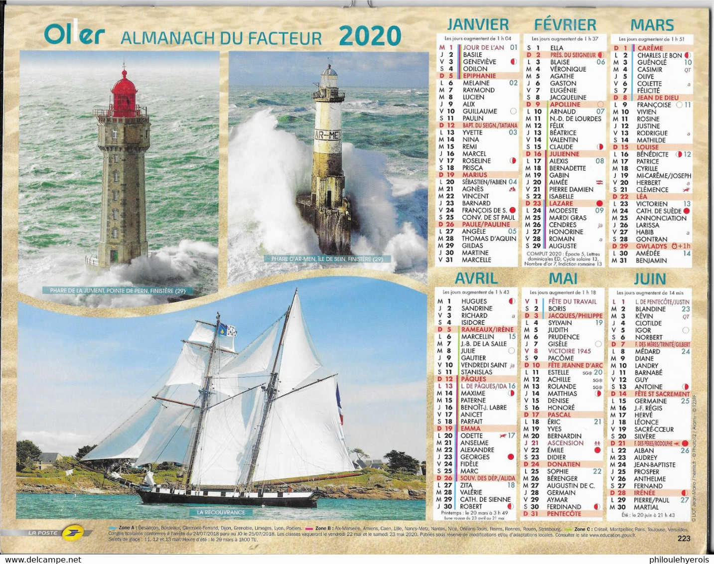 CALENDRIER 2020  PHARES BATEAUX FINISTERE - Grand Format : 2001-...