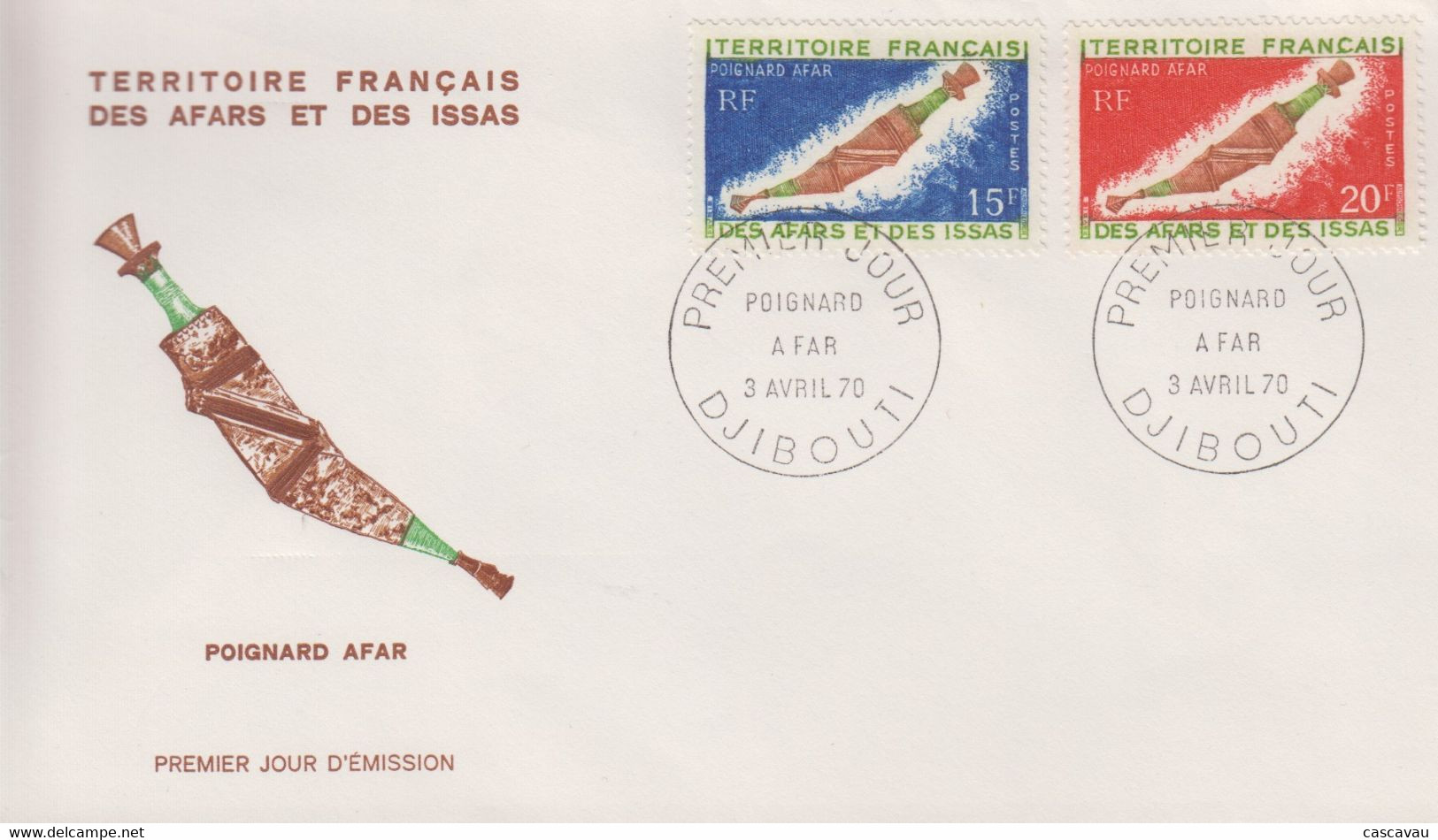 Enveloppe  FDC   1er  Jour  TERRITOIRE  FRANCAIS  Des  AFARS  Et  ISSAS     Poignard  Afar     1970 - Altri & Non Classificati