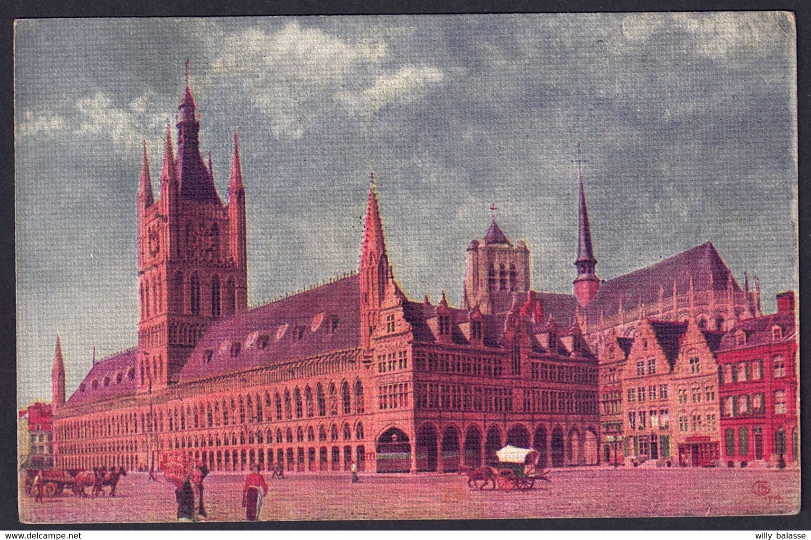 +++ CPA - IEPER - YPRES - Les Halles Et L'Hôtel De Ville - Aquarelle   // - Ieper