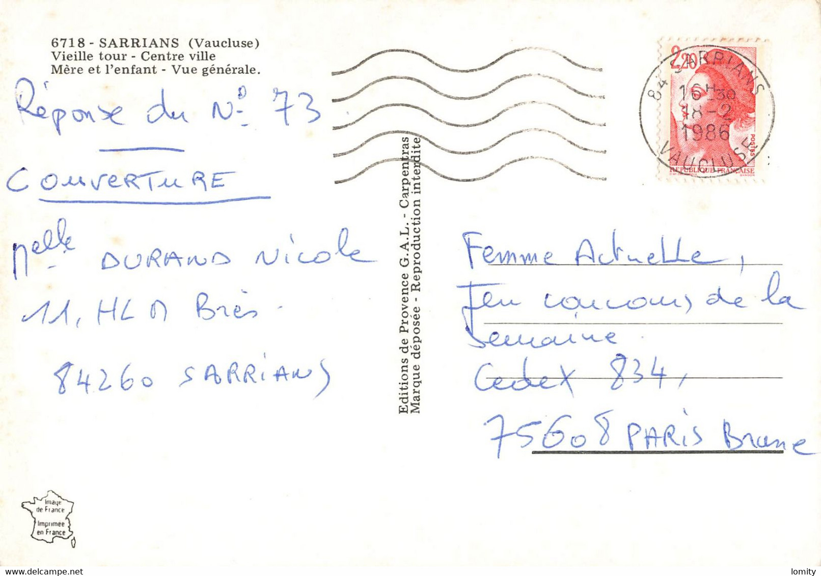 84 Sarrians Carte 4 Vues Multivues Vieille Tour Centre Ville Mere Et Enfant Vue Générale - Sarrians