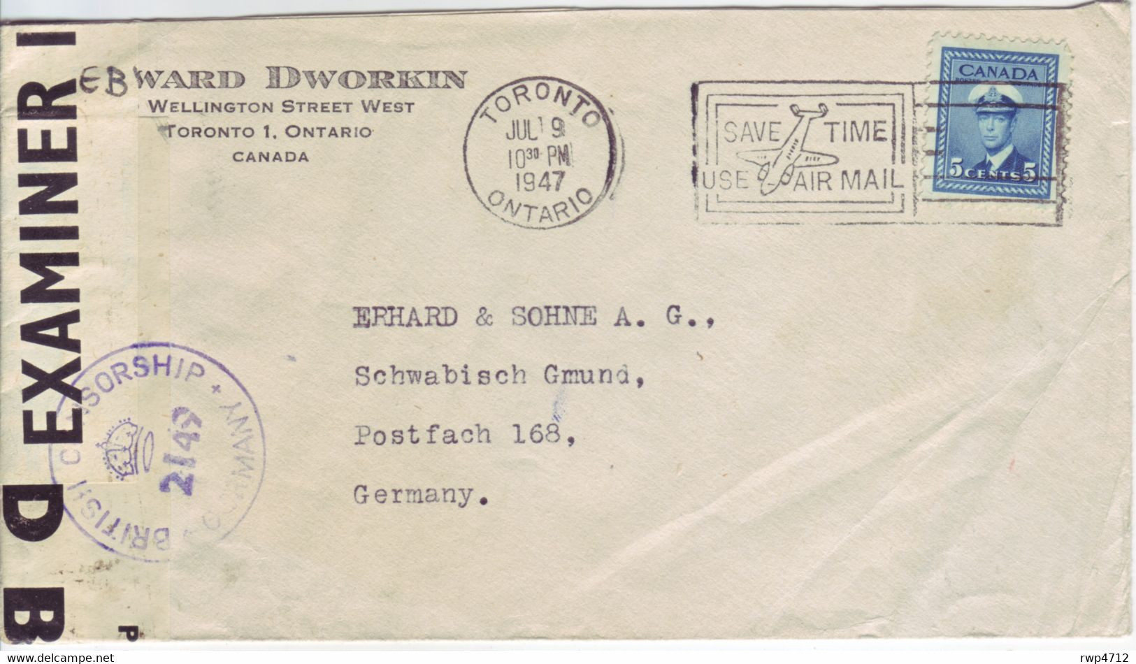 CANADA  Zensurbrief Censored Cover 1947 To Germany - Cartas & Documentos