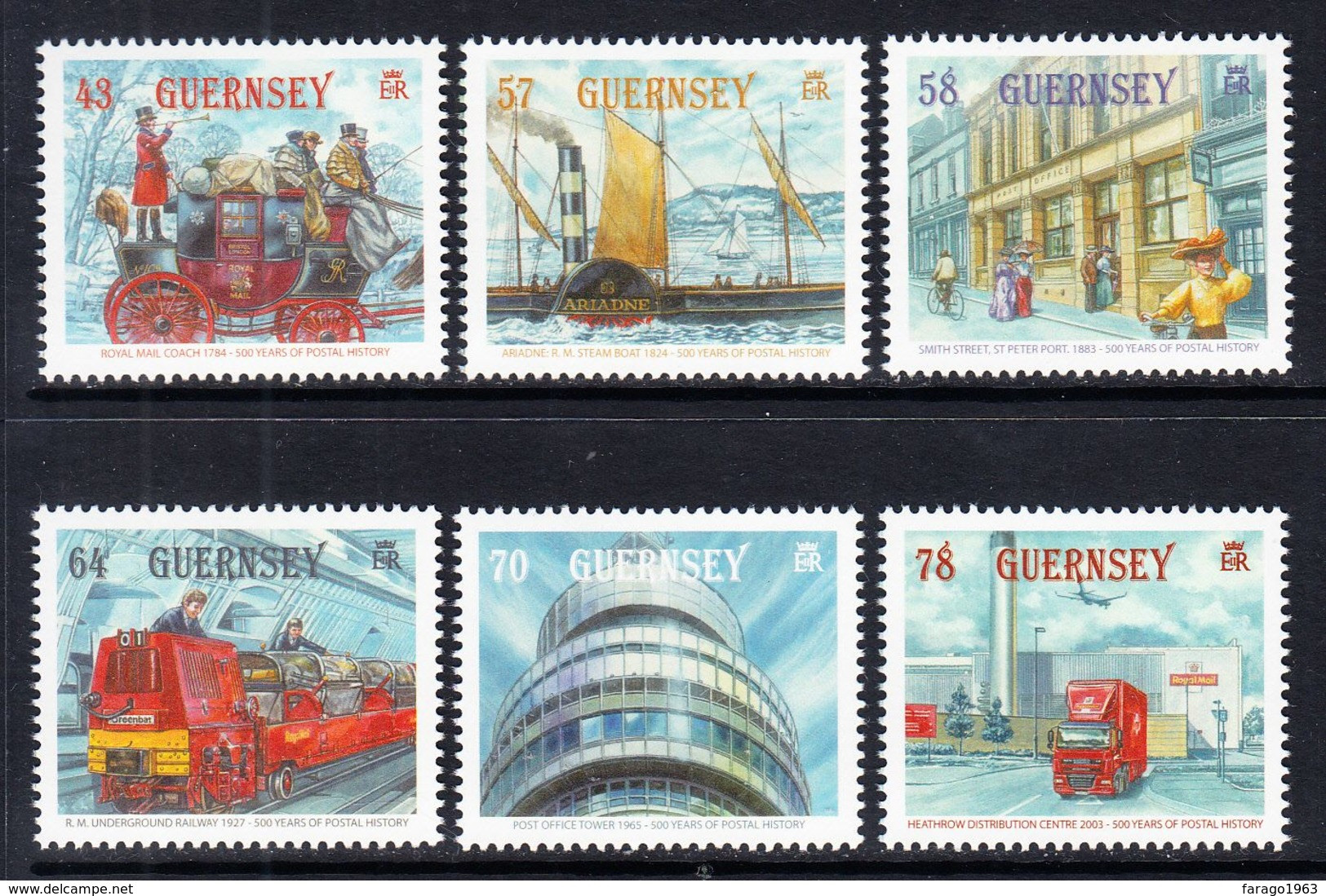 2016 Guernsey Mail History Ships Horses Trucks Complete Set Of 6 MNH @ Below Face Value - Guernsey