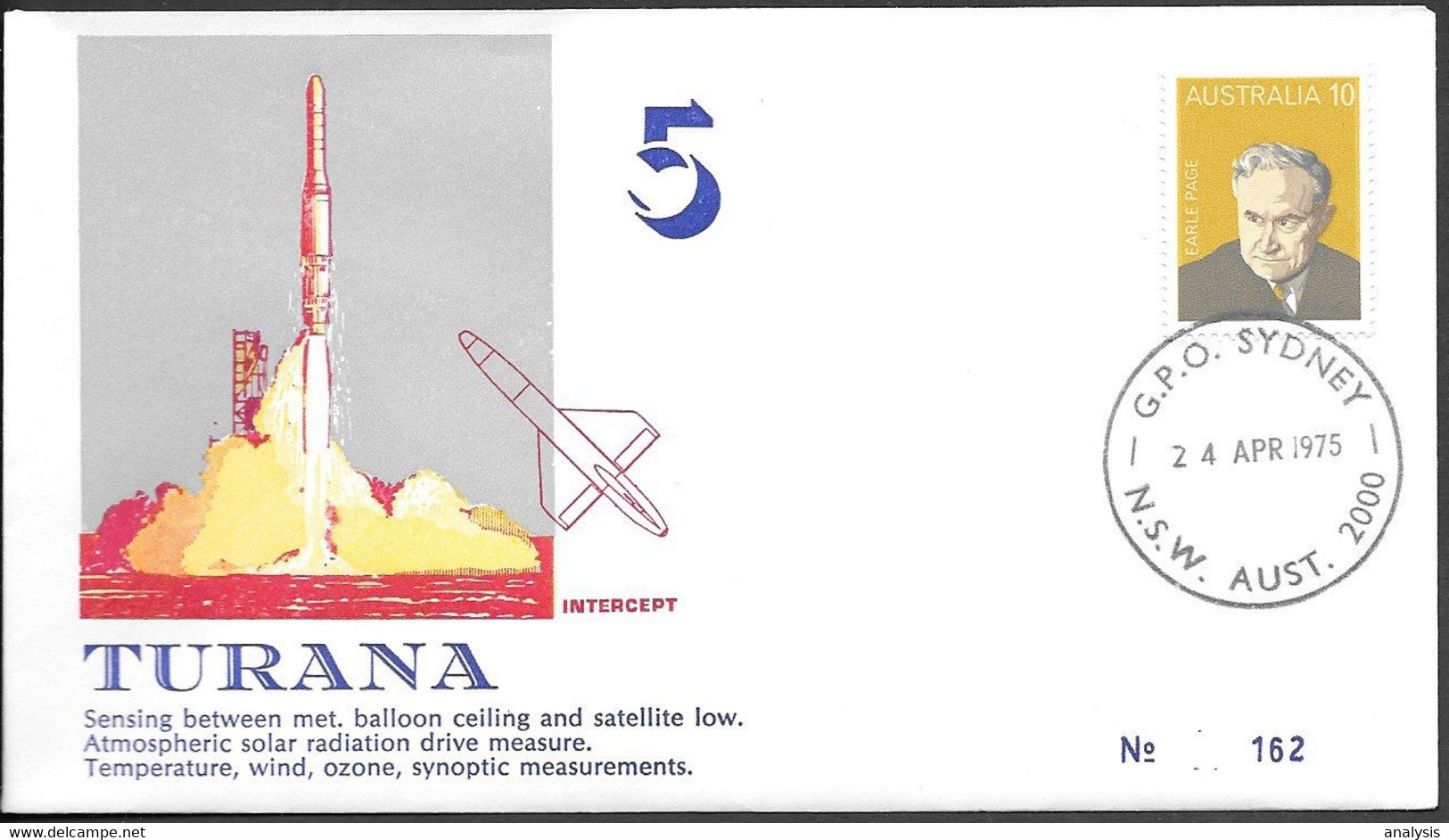 Australia Space Cover 1975. Atmospheric Rocket Turana Launch. Intercept ##05 - Océanie