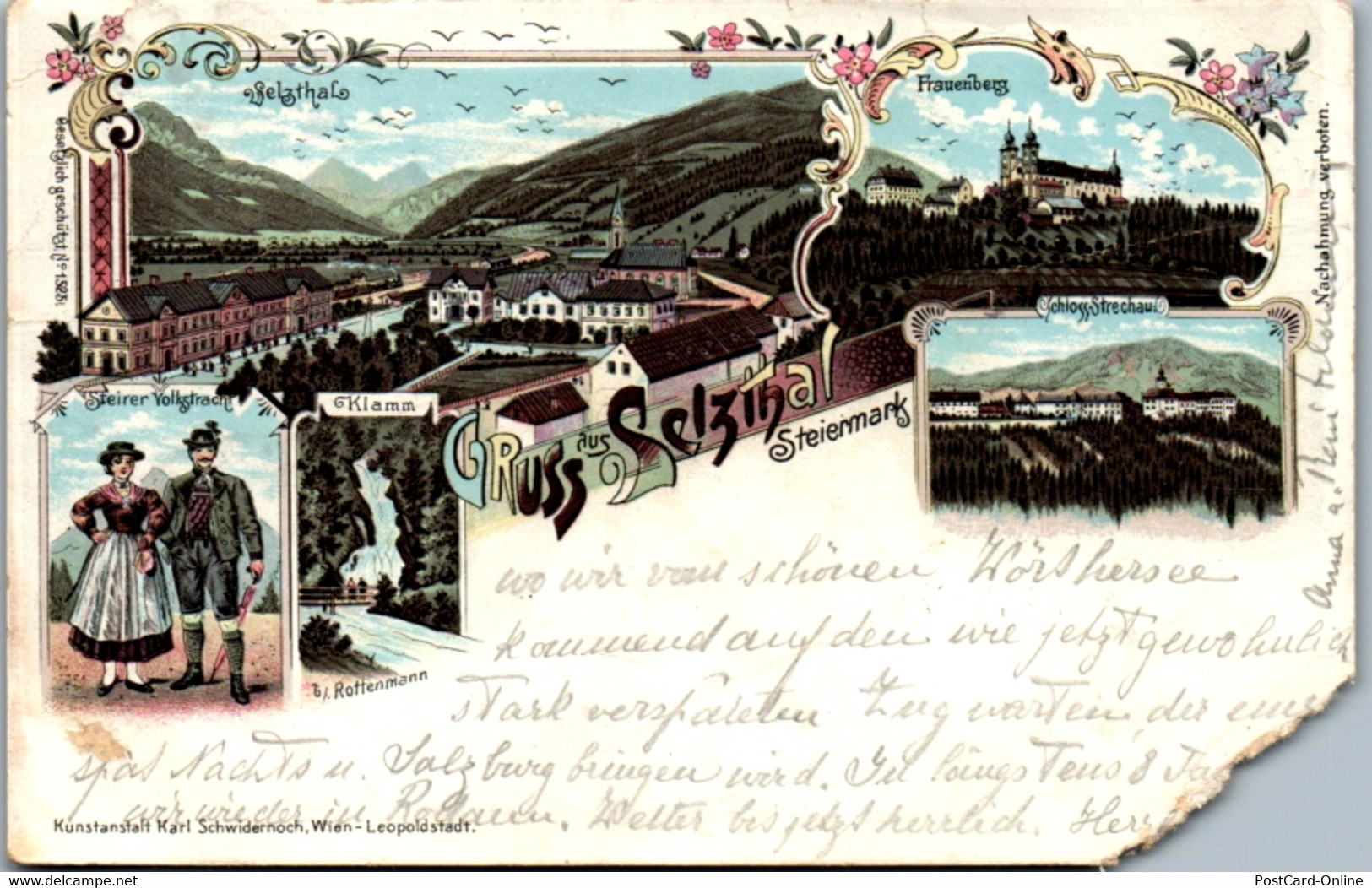 10326 - Steiermark - Selzthal , Selztal , Gruß Aus , Klamm , Schloss Strechau , Lithografie , Litho - Gelaufen 1897 - Selzthal