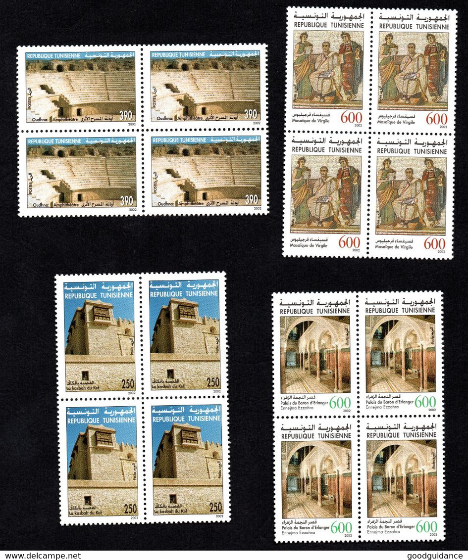 2002 - Tunisia - Archaelogical Sites And Monuments Of Tunisia - Architecture- Mosaics- Block Of 4- Complete Set 4v MNH** - Archäologie