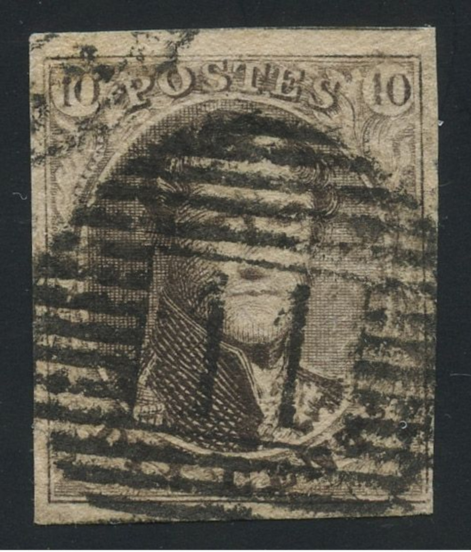 Belgium 1851 Medaillons Wmk. "un-framed LL" 10c Brown Used With Perception Cancel "38" (ENGHIEN), Fault-free, COB 6A - 1851-1857 Medaillons (6/8)