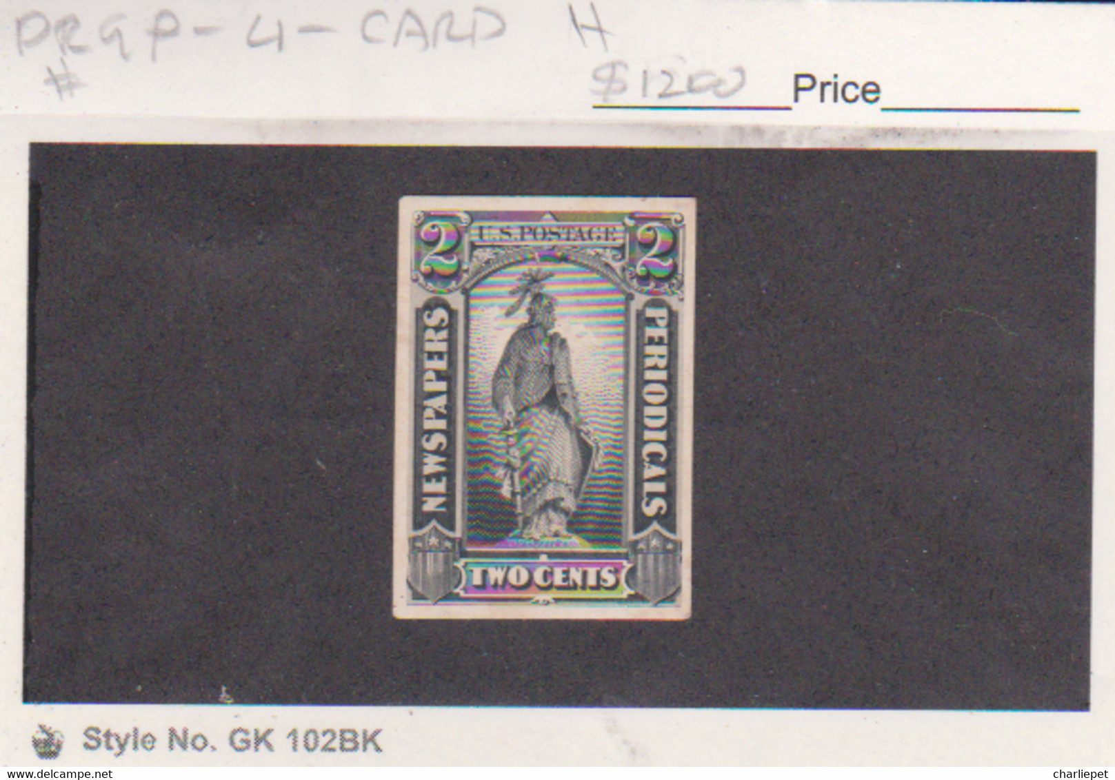US Newspaper Stamp Scott # PR9P4 Proof On Card Mint H - Proofs, Essays & Specimens