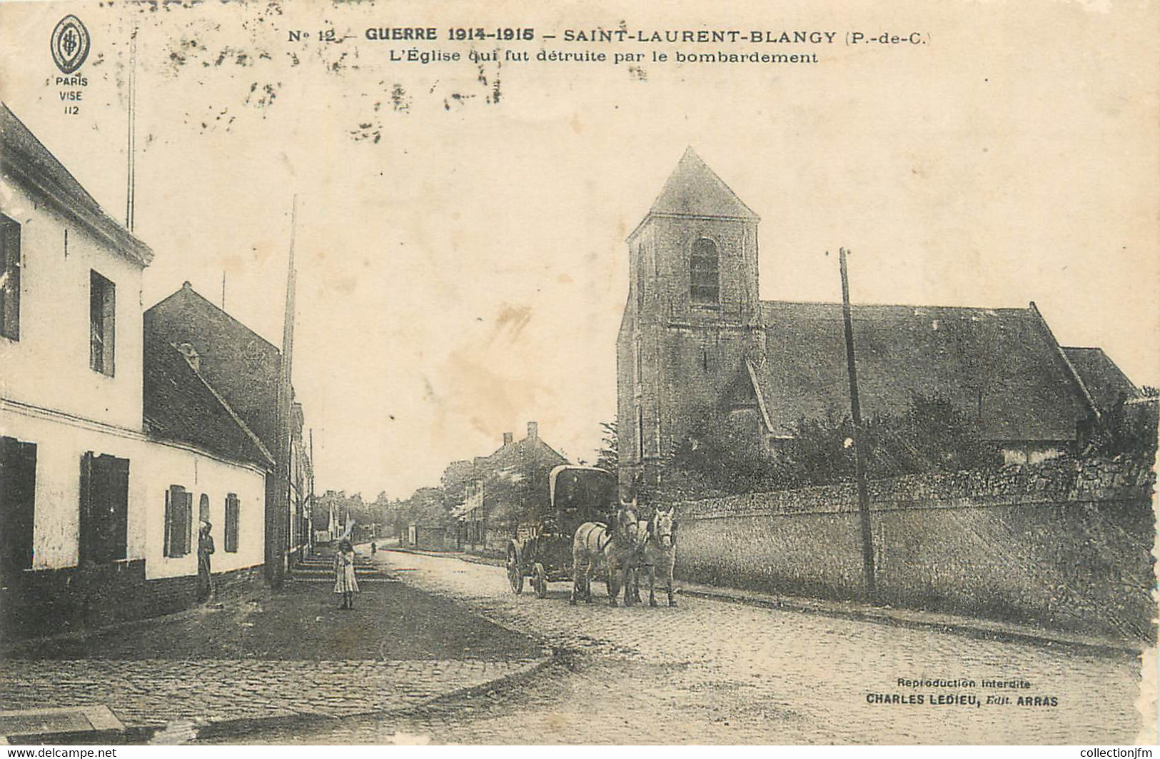 / CPA FRANCE 62 "Saint Laurent Blangy, L'église" / ATTELAGE - Saint Laurent Blangy