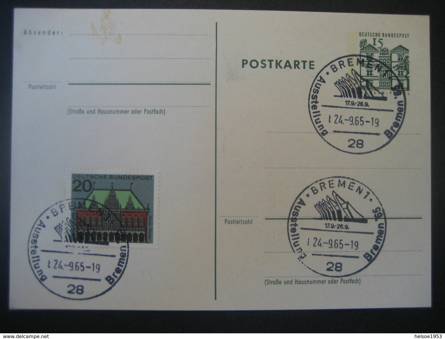 Deutschland BRD Ganzsache 1965- 2 Belege, Postkarte Ausstellung Bremen 65 - Postkarten - Gebraucht