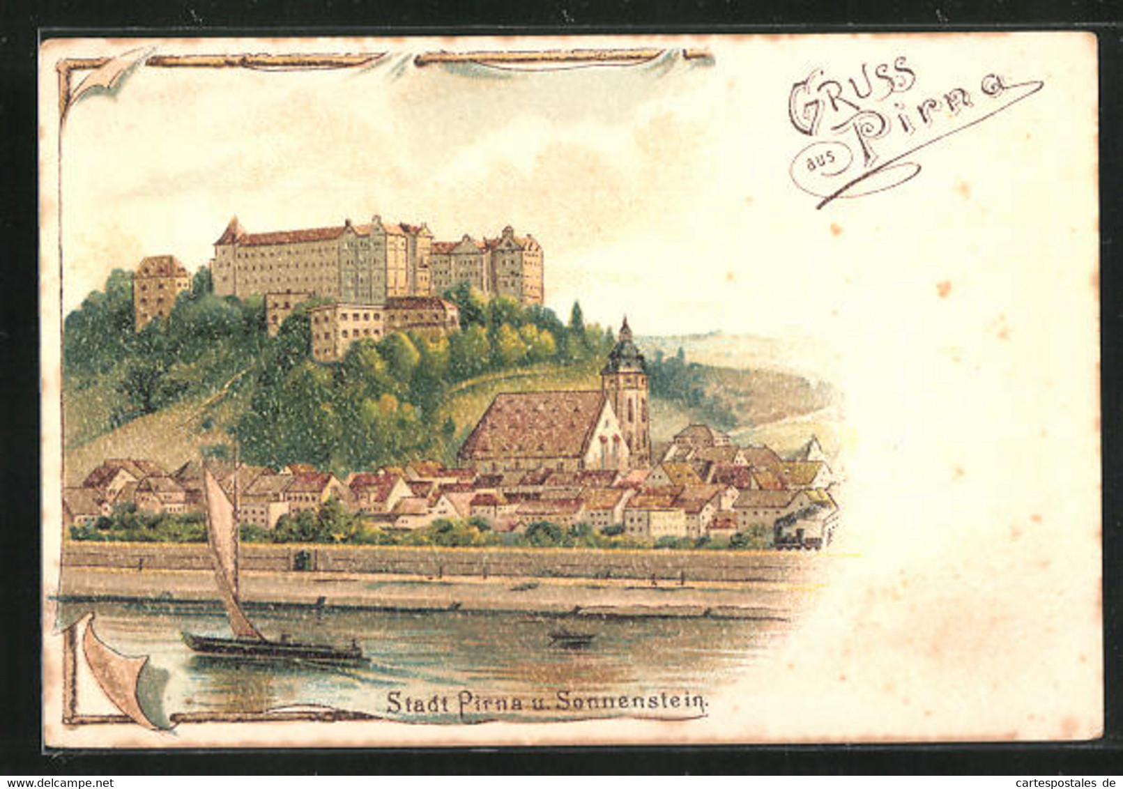 Lithographie Pirna, Stadt Und Sonnenstein - Pirna