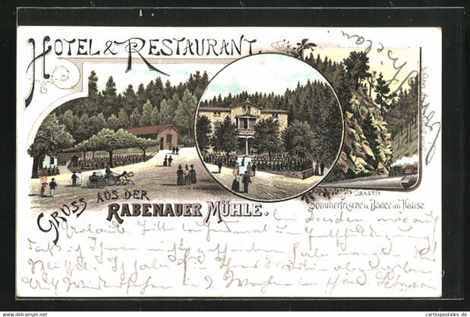 Vorläufer-Lithographie Rabenau, 1895, Hotel-Restaurant Rabenauer Mühle Mit Bäder Im Haus - Rabenau