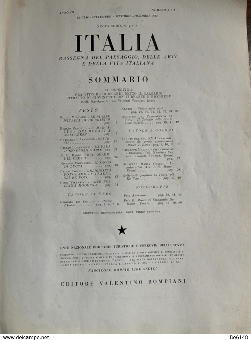 1943 Rivista ITALIA Numero Doppio 3 E 4 Arte, Storia E Paesaggio , Grande Formato - Art, Design, Décoration