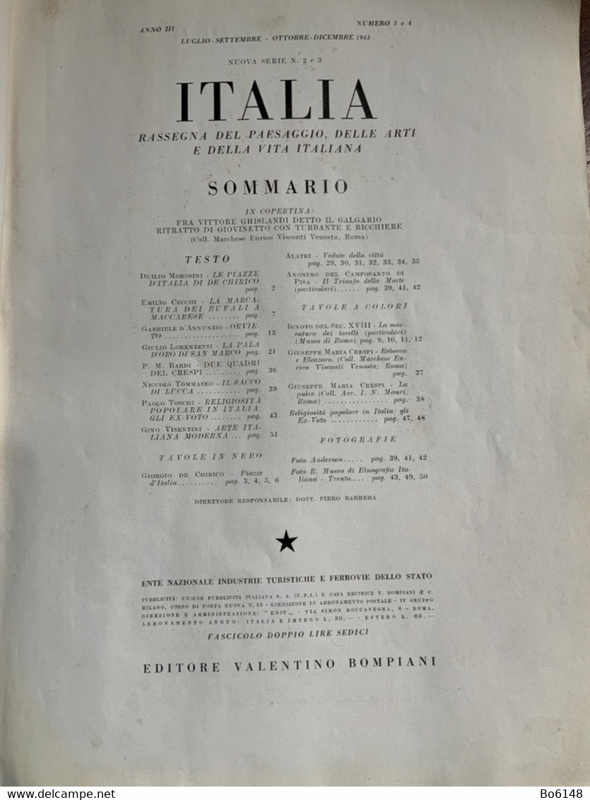 1943 Rivista ITALIA Numero Doppio 3 E 4 Arte, Storia E Paesaggio , Grande Formato - Art, Design, Decoration