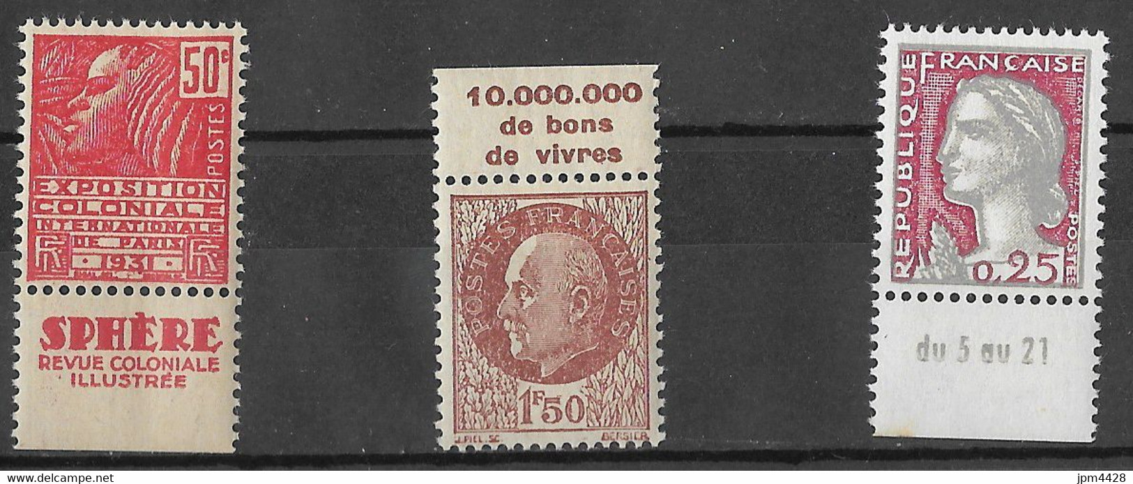 France Divers N° 272b, 517, 1263c  Neuf** Bande Publicitaire, Lot 3 Timbres - Nuovi