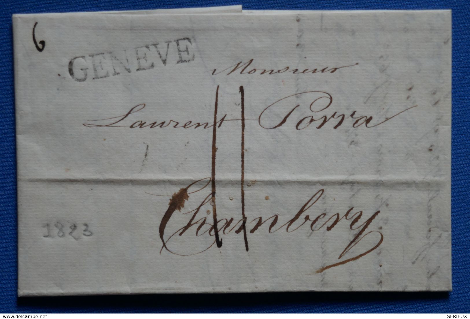 S19 SUISSE BELLE LETTRE RARE 1823 GENEVE POUR CHAMBERY SARDE +Q. LUXE + AFFRANCH PLAISANT - ...-1845 Préphilatélie