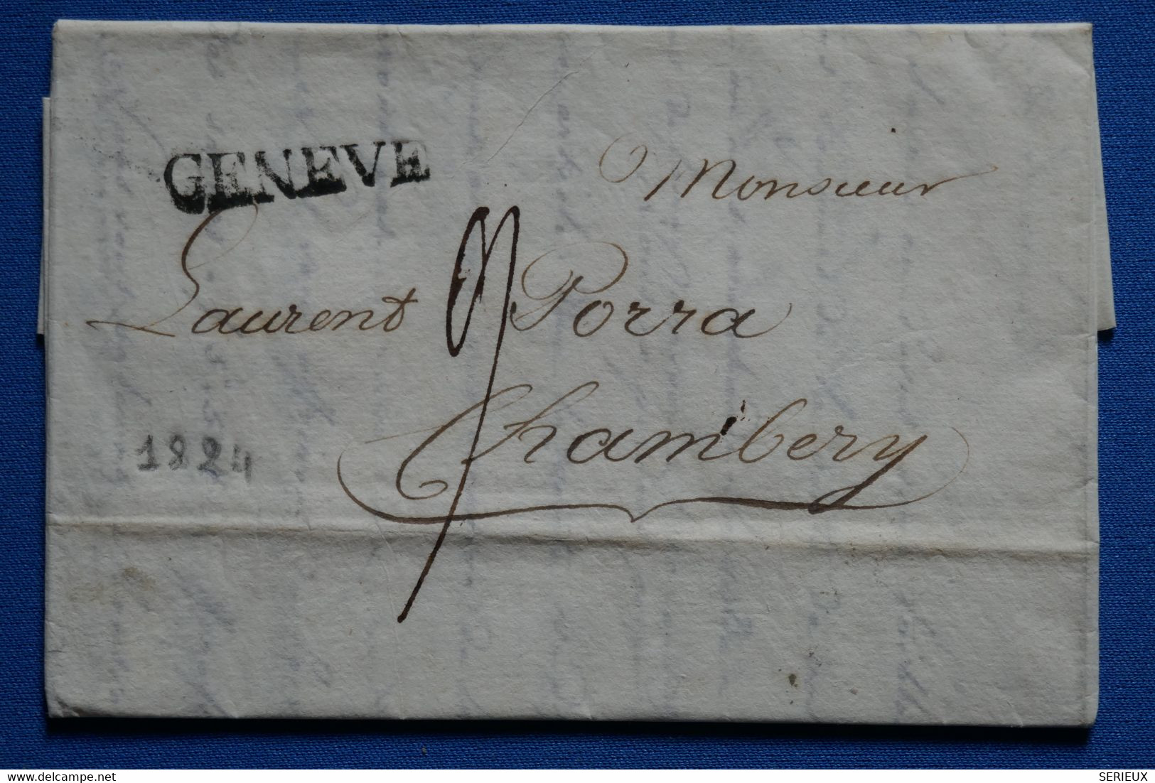 S19 SUISSE BELLE LETTRE RARE 1824 GENEVE POUR CHAMBERY SARDE +Q. LUXE + AFFRANCH PLAISANT - ...-1845 Préphilatélie