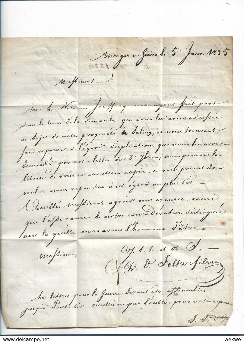 CH018  / SCHWEIZ - Morges 1825 Nach Salins, Frankreich. Mit Komplettem Text-Inhalt. - ...-1845 Préphilatélie