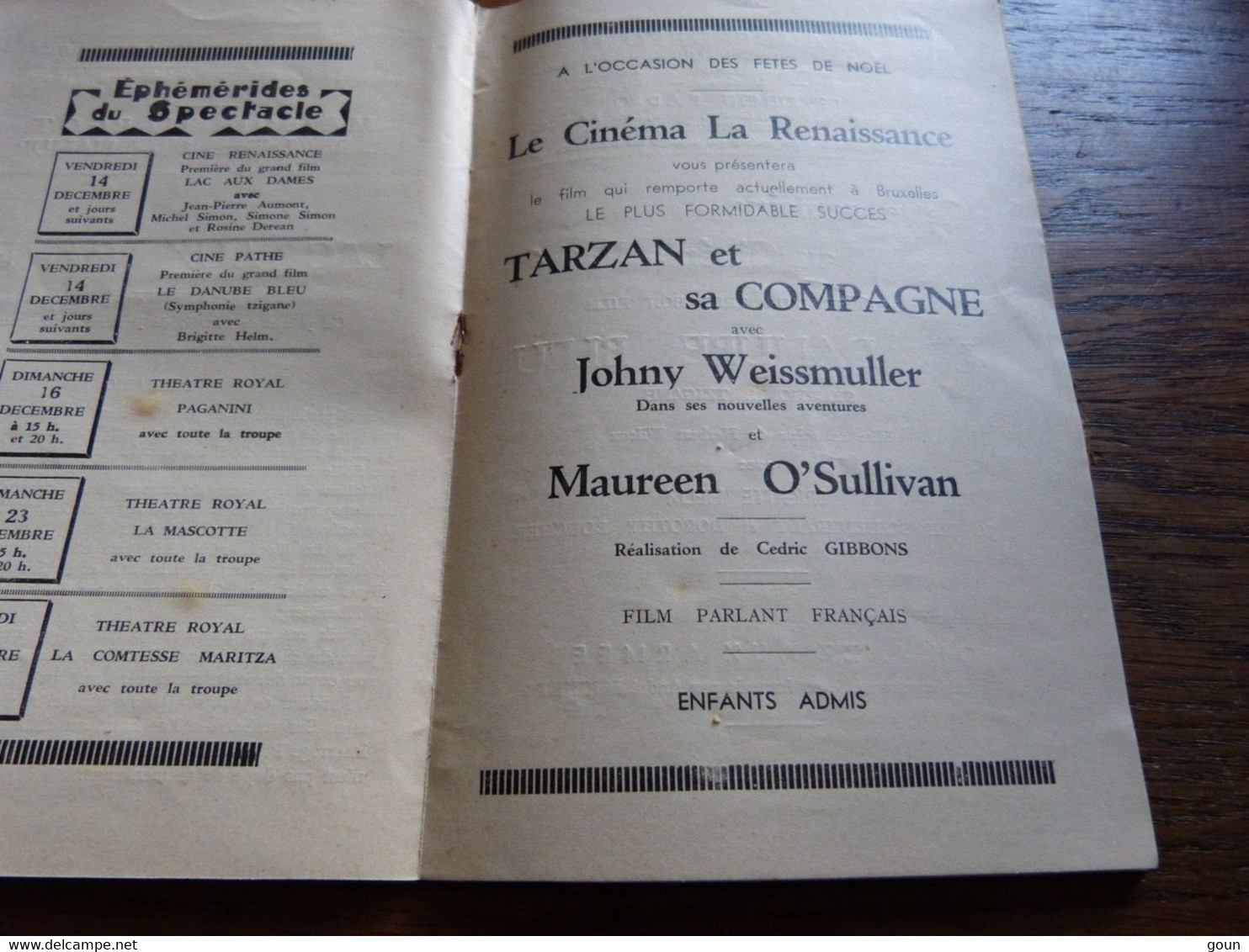 Programme Cinéma La Renaissance Namur Tarzan Johny Weissmuller 1934 ? 1935 ? 8 Pages A5 - Programmi