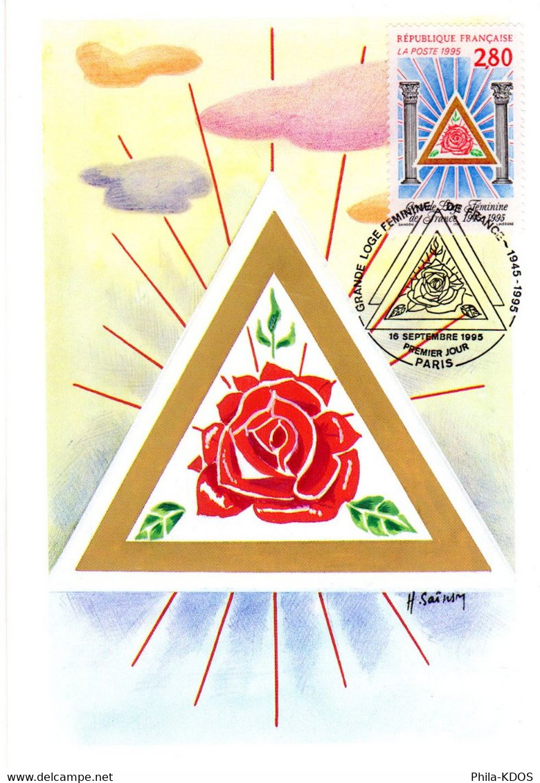 " 50 ANS DE LA GRANDE LOGE FEMININE DE FRANCE " Sur Carte Maximum De 1995. N° YT 2967. Parfait état CM - Freemasonry