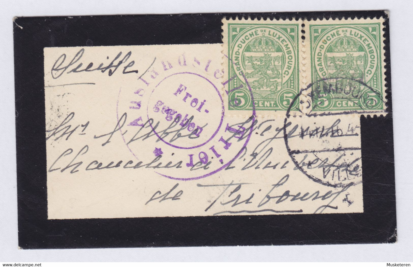 Luxembourg LUXEMBOURG-VILLE 1916 'Petite' Mourning Cover Lettre FRIBOURG (Arr.) Schweiz Censor 'Auslandstelle' TRIER' - 1907-24 Abzeichen